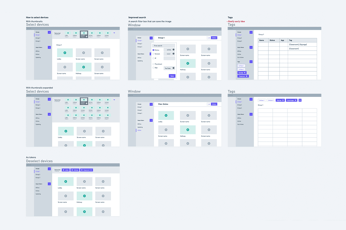 Low fidelity prototypes of how the new design could look like