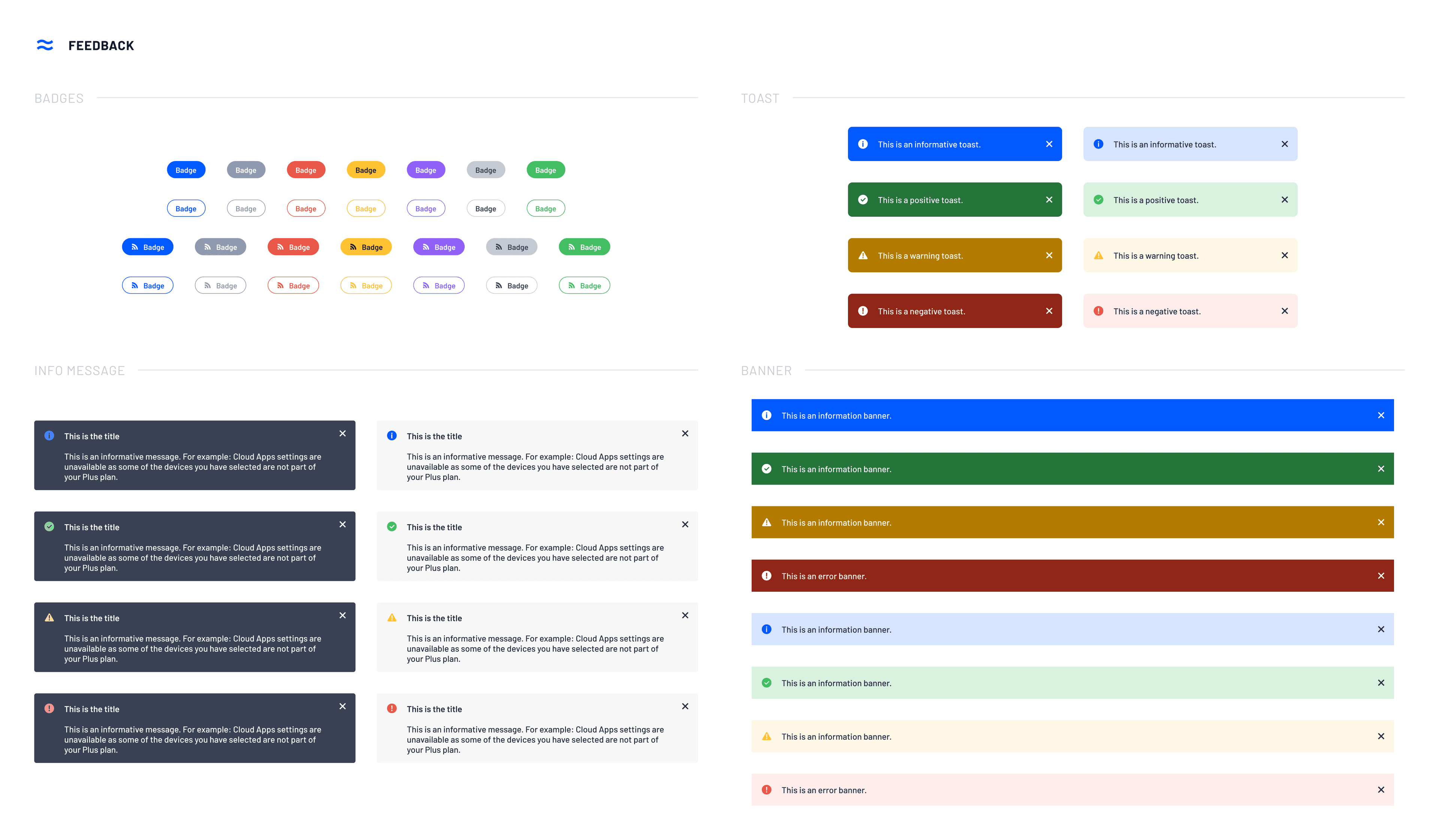 Image showing the feedback components of the design system